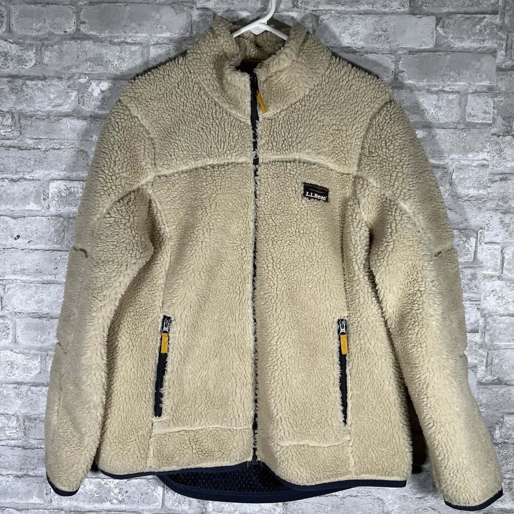 L.L. Bean Women's Mountain Deep Pile Fleece Zip Up Jacket Coat Natural Sz Large